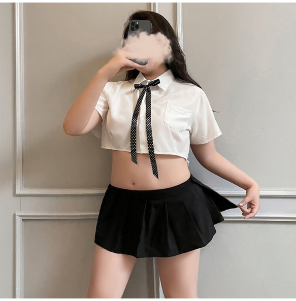 FEE ET MOI - Polka Dot Ribbon Playful Schoolgirl Costume (Plus Size - White)